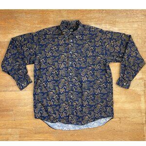 Vintage Mens Paisley Print Shirt Size Large/XL Tall 1980s Twill 100% Cotton  Twi